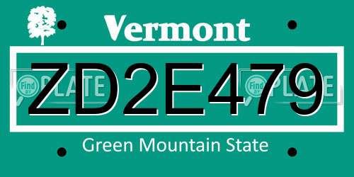 ZD2E479 Vermont License Plate