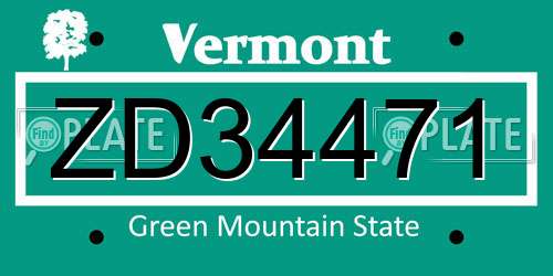 ZD34471 Vermont License Plate