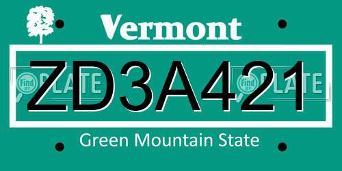 ZD3A421 Vermont License Plate