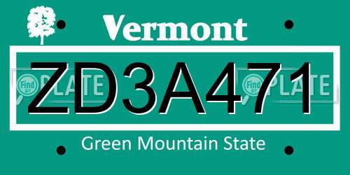 ZD3A471 Vermont License Plate