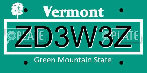 ZD3W3Z Vermont License Plate