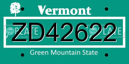 ZD42622 Vermont License Plate