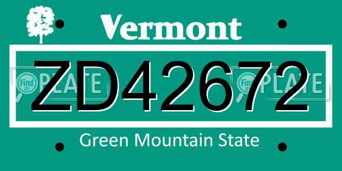 ZD42672 Vermont License Plate