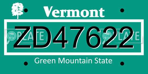 ZD47622 Vermont License Plate