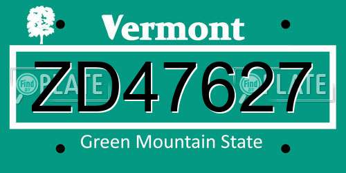 ZD47627 Vermont License Plate