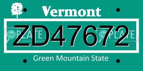 ZD47672 Vermont License Plate