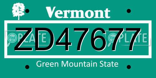 ZD47677 Vermont License Plate