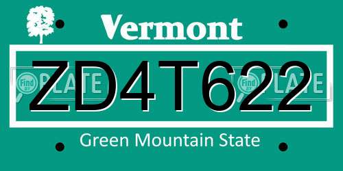 ZD4T622 Vermont License Plate