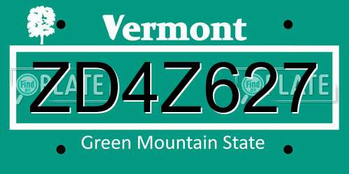 ZD4Z627 Vermont License Plate