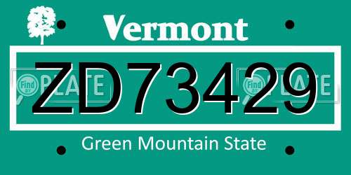ZD73429 Vermont License Plate