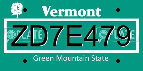 ZD7E479 Vermont License Plate