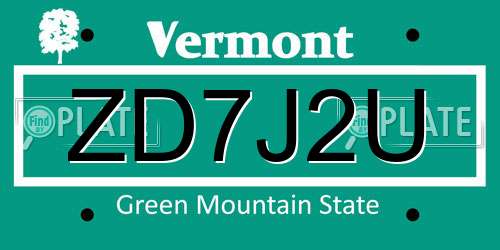 ZD7J2U Vermont License Plate