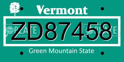ZD87458 Vermont License Plate