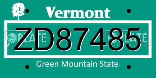 ZD87485 Vermont License Plate