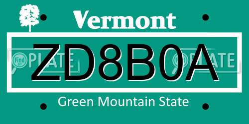 ZD8B0A Vermont License Plate