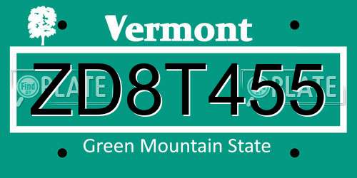 ZD8T455 Vermont License Plate