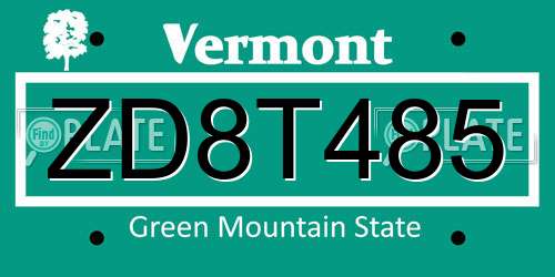 ZD8T485 Vermont License Plate