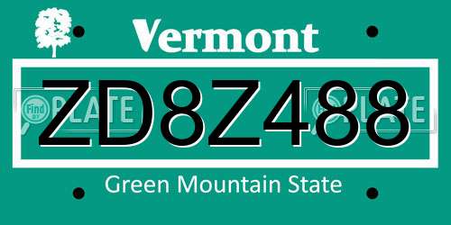 ZD8Z488 Vermont License Plate
