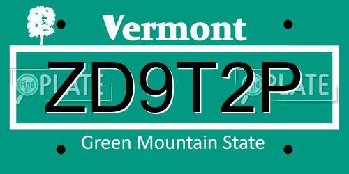 ZD9T2P Vermont License Plate
