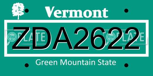 ZDA2622 Vermont License Plate