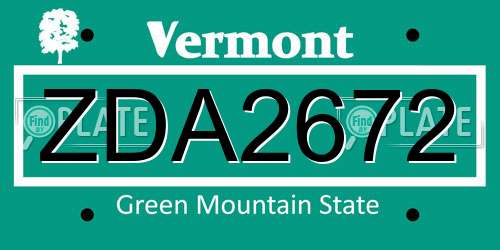 ZDA2672 Vermont License Plate