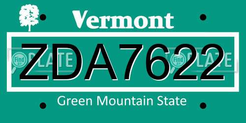 ZDA7622 Vermont License Plate