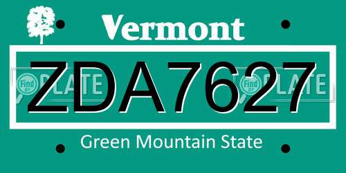 ZDA7627 Vermont License Plate