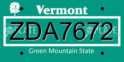 ZDA7672 Vermont License Plate