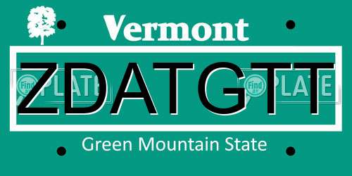 ZDATGTT Vermont License Plate
