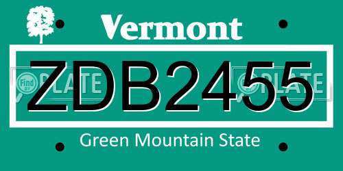 ZDB2455 Vermont License Plate