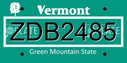 ZDB2485 Vermont License Plate
