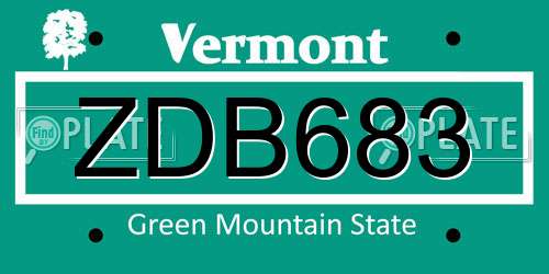 ZDB683 Vermont License Plate