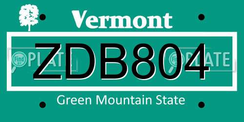ZDB804 Vermont License Plate