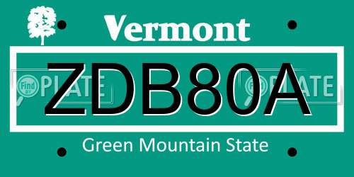 ZDB80A Vermont License Plate