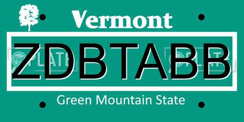 ZDBTABB Vermont License Plate