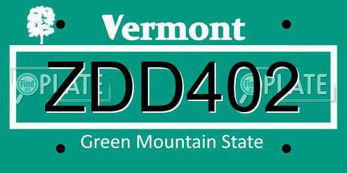 ZDD402 Vermont License Plate