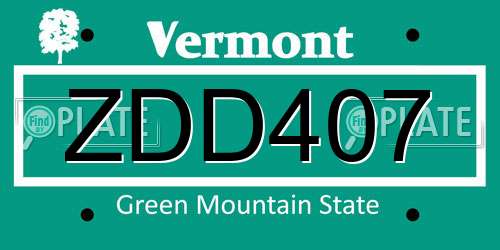 ZDD407 Vermont License Plate