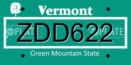 ZDD622 Vermont License Plate