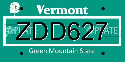 ZDD627 Vermont License Plate