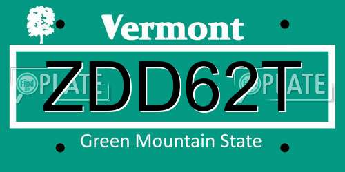 ZDD62T Vermont License Plate
