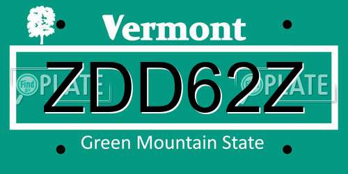 ZDD62Z Vermont License Plate