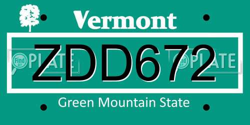 ZDD672 Vermont License Plate