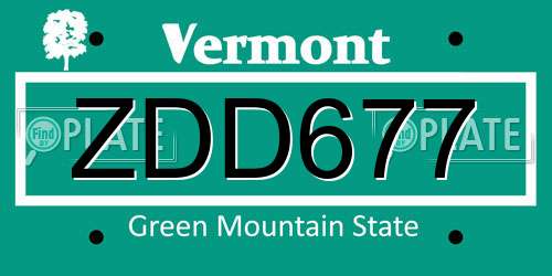 ZDD677 Vermont License Plate