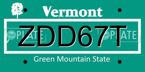 ZDD67T Vermont License Plate