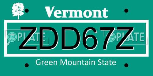 ZDD67Z Vermont License Plate