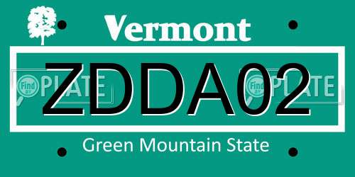 ZDDA02 Vermont License Plate