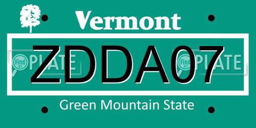 ZDDA07 Vermont License Plate