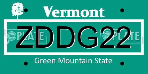 ZDDG22 Vermont License Plate