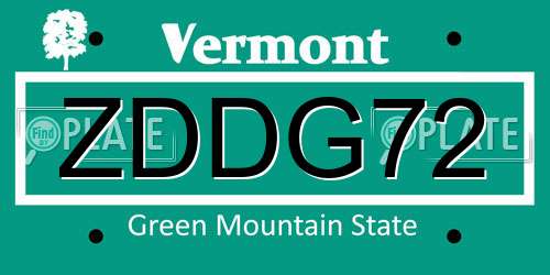 ZDDG72 Vermont License Plate