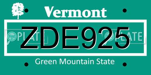 ZDE925 Vermont License Plate